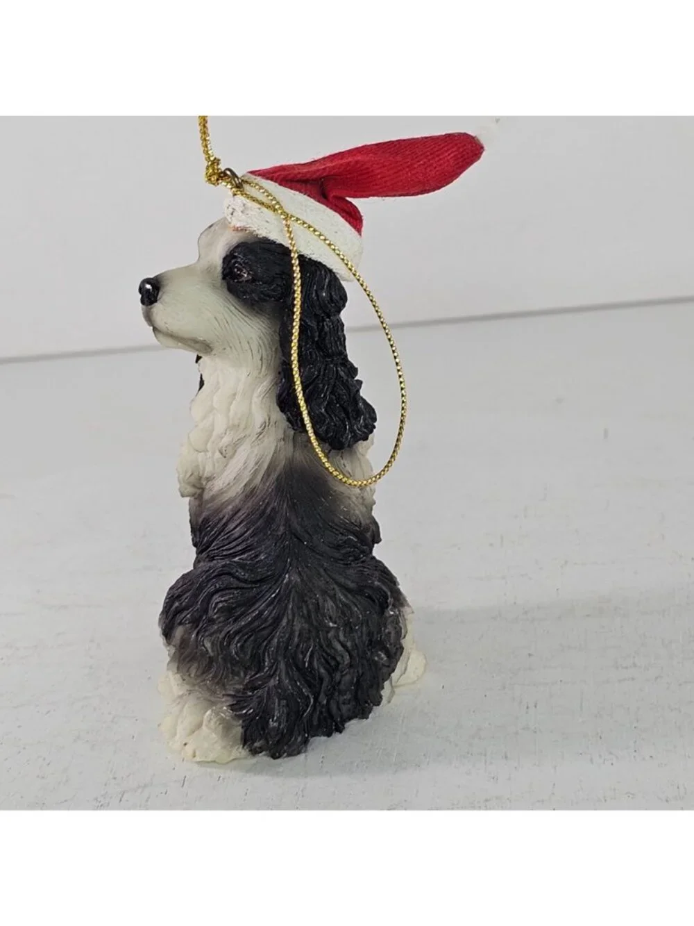 Cocker Spaniel Dog Christmas Ornament Black White With Santa Hat Holiday Decor
